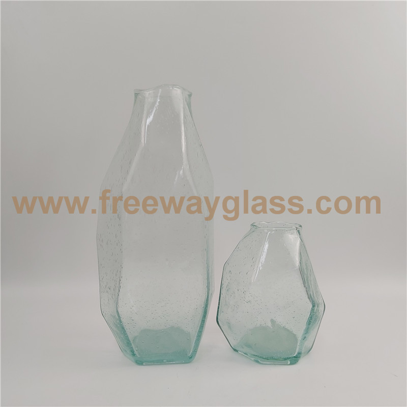 Recycle Blue Glass Geometric, Prism, Honeycomb Wedding Decoration Home Office Desk Vase Flower Basket Floor Vase