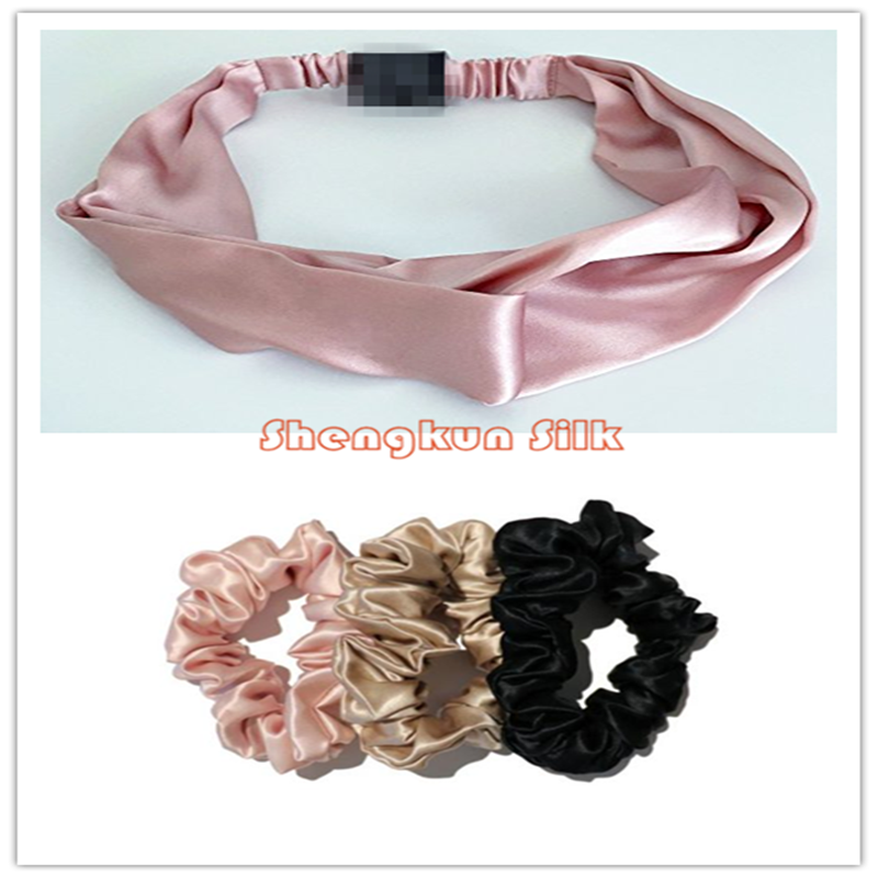 Luxury Silk Travel Sets Hair Scrunchie Headband Wrap Hair Silk Bag for Drawstring Bag Wholesale China Gift