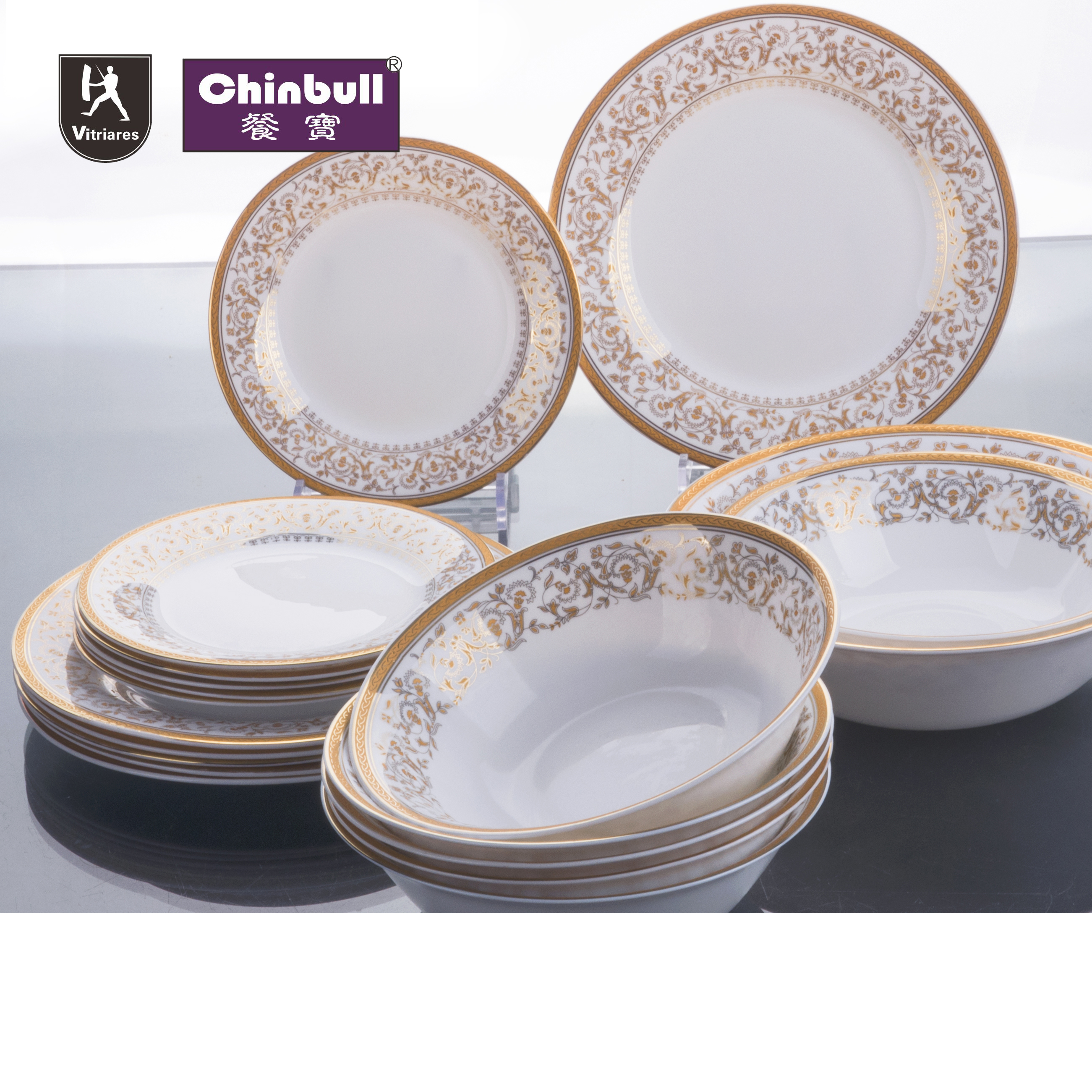 19pcs dinner set-golden design(opal glassware）