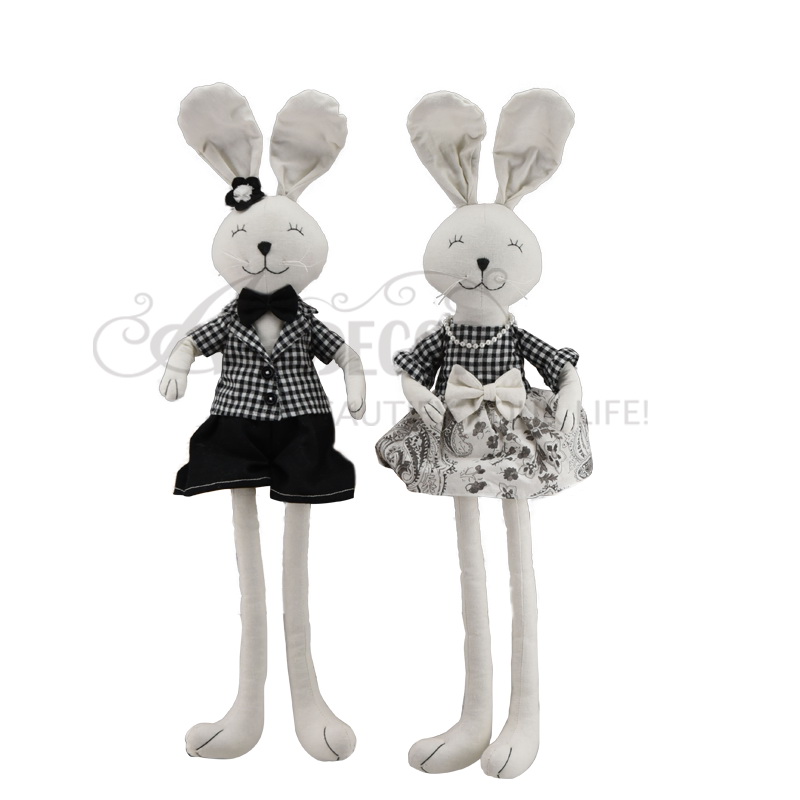 2asst Fabric Sitting Boy And Girl Rabbit W/Long Legs