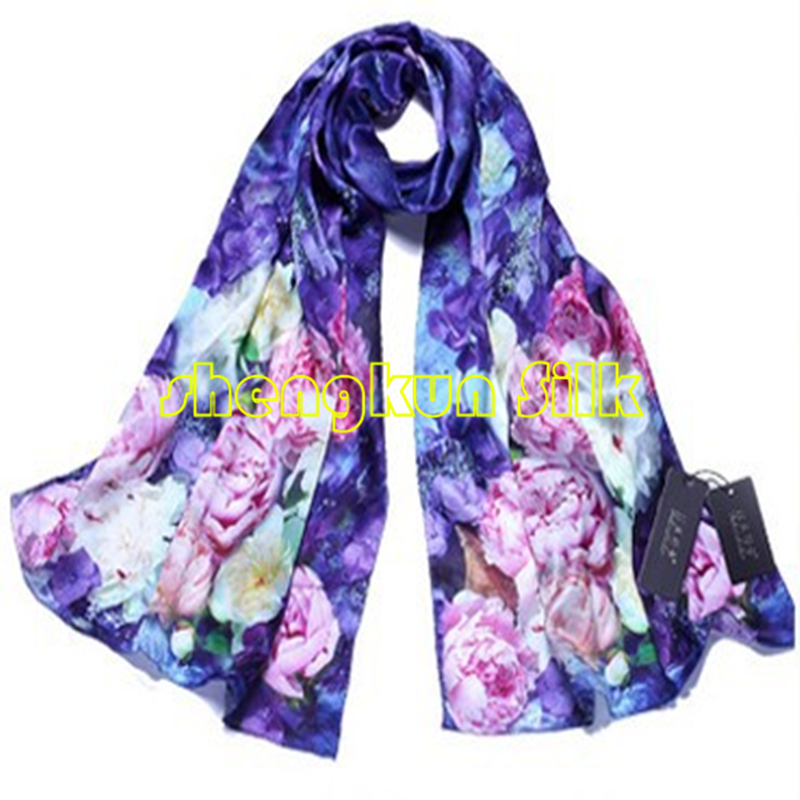 Customized 100% Mulberry Silk Scarf Women Digital Print Fashion