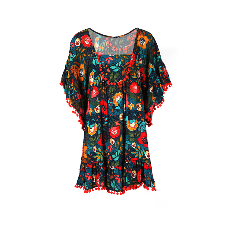 rayon printed butterfly sleeve dress