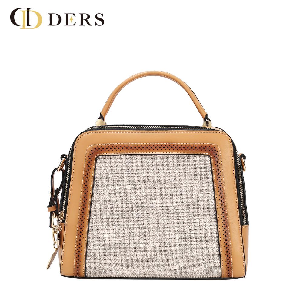 Pu And Linen Laser Punching Color Spray Handbag Cross Body Bag