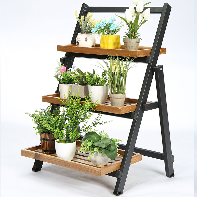 Acacia and steel ladder Shelf