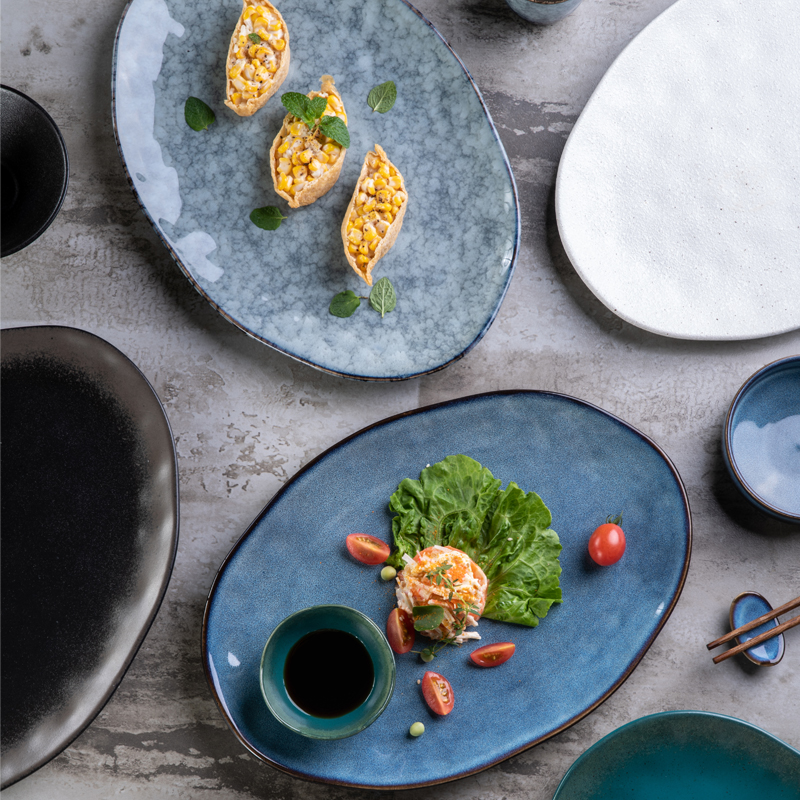 Durable porcelain with color glazed and emboss Oval Plate