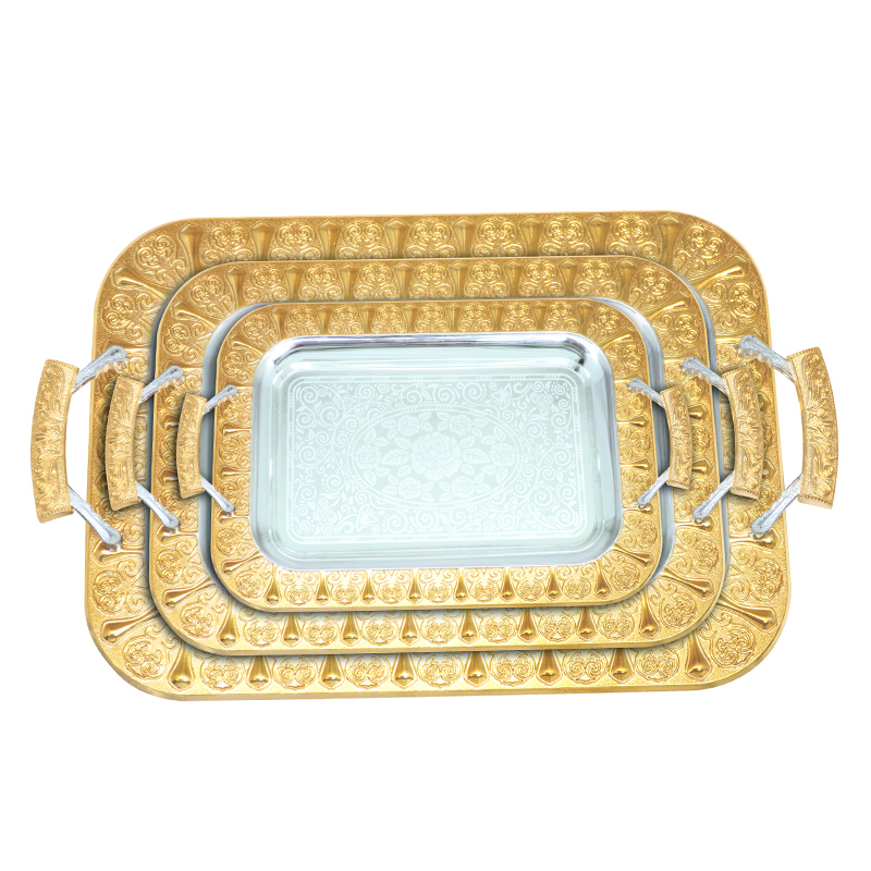 Silver plated iron tray with gold edge