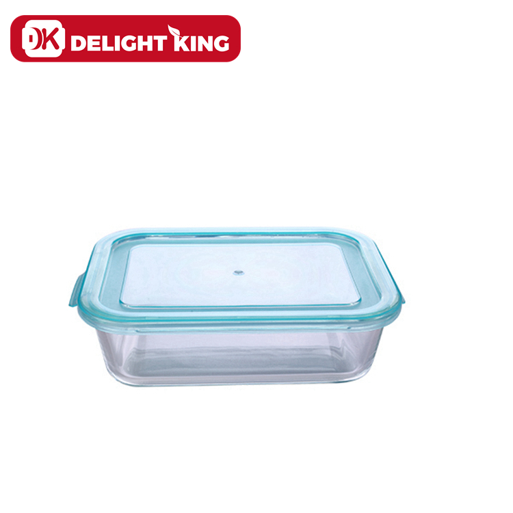 DK GLASS promotion price airtight leak proof glass food container lunch box with plastic lid MS lid high visible transparent lid
