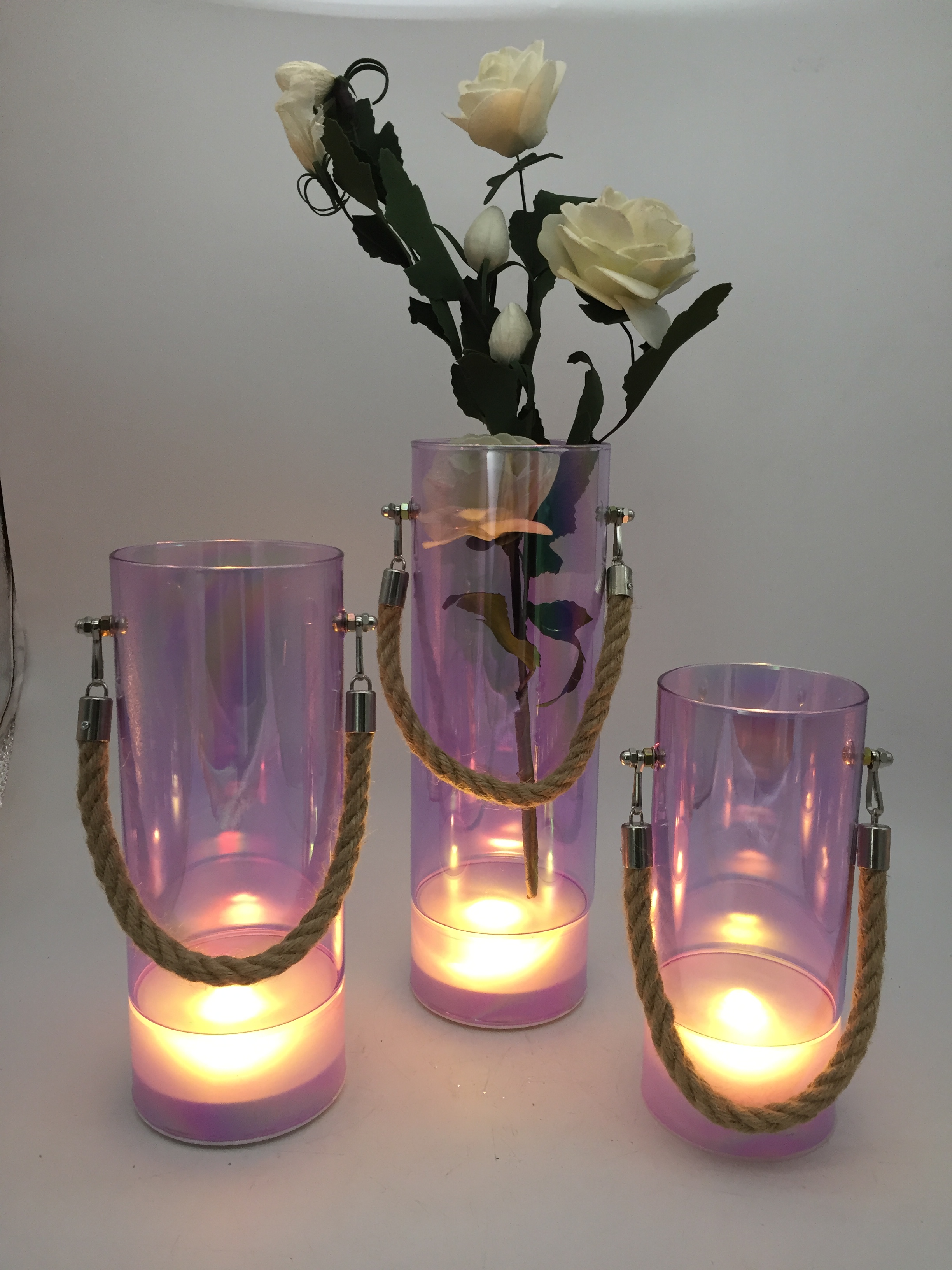 LED Luster Colored Vase With Hemp Roap Handle