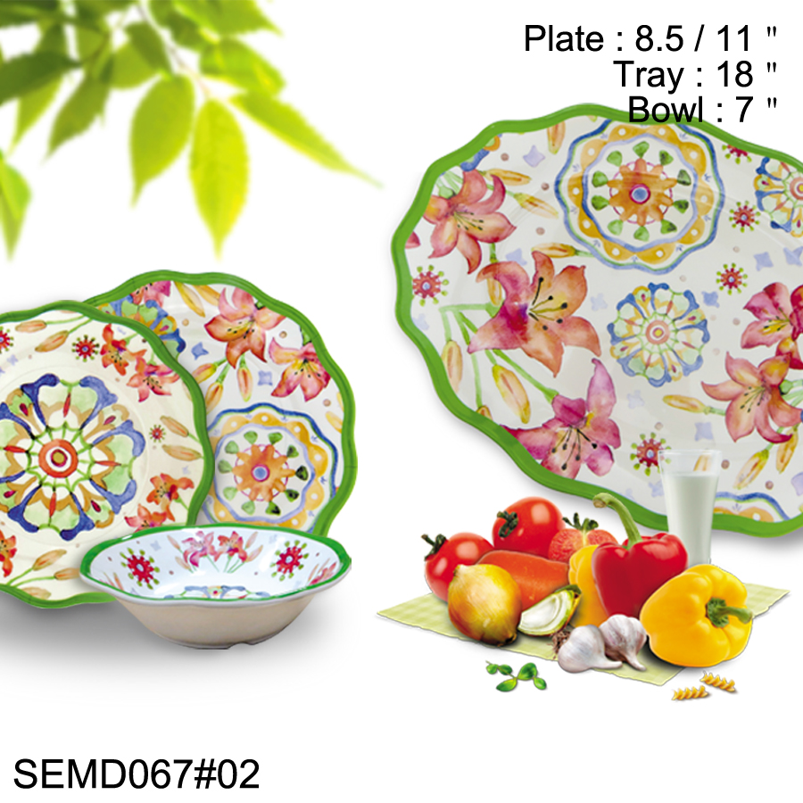 Melamine tableware kit floral design