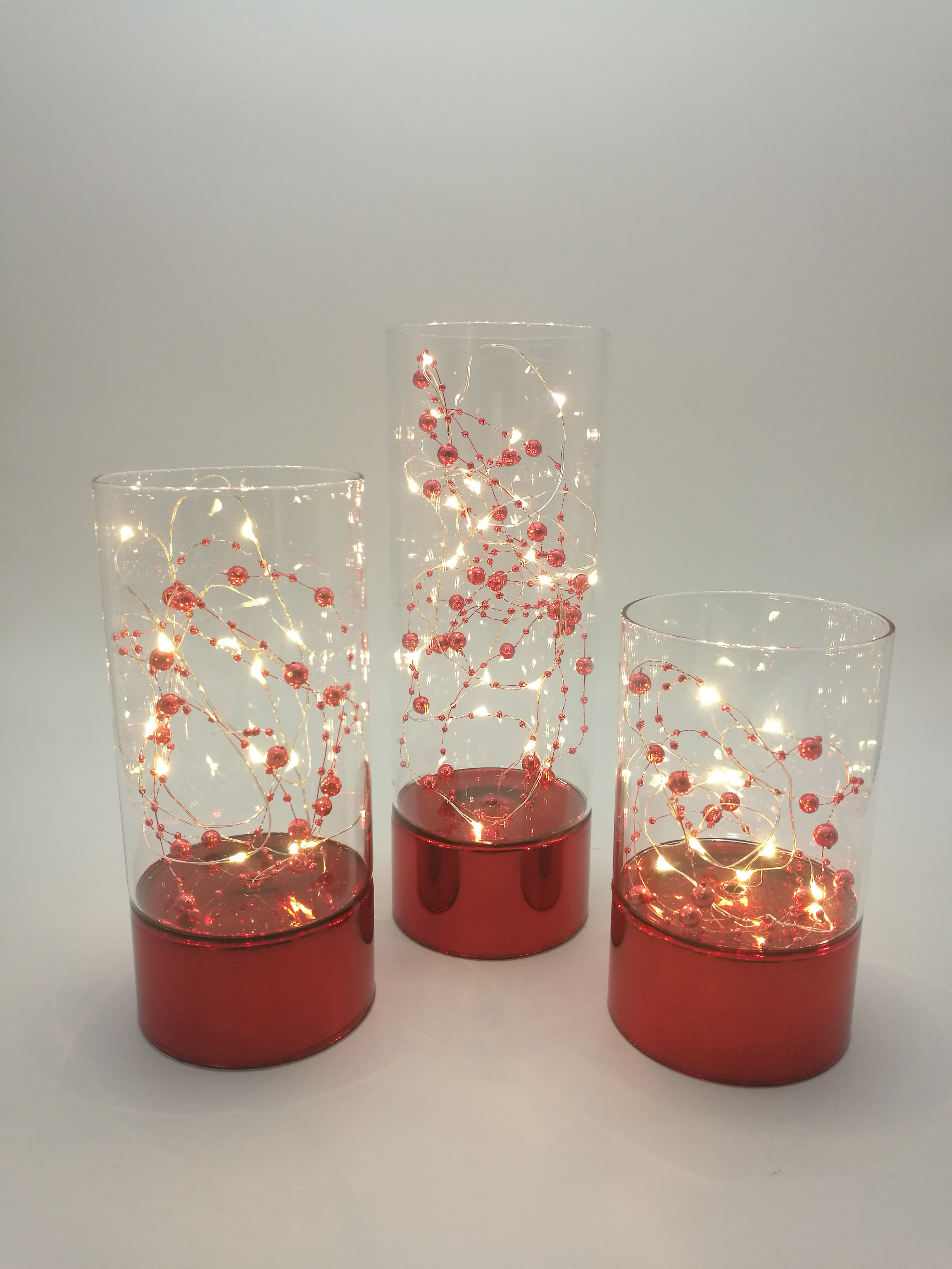 LED Glass Cylinder Hurricane With Beads Inside