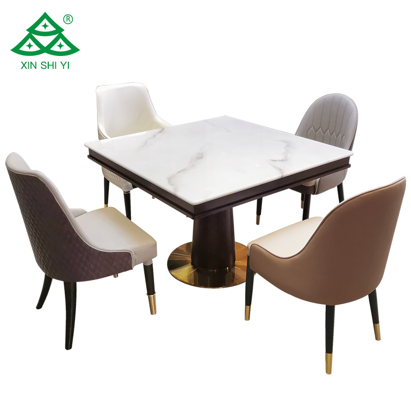 Hot Sale Modern Restaurant Sets Hotel Furniture Marble Dining Table Leather Chair
