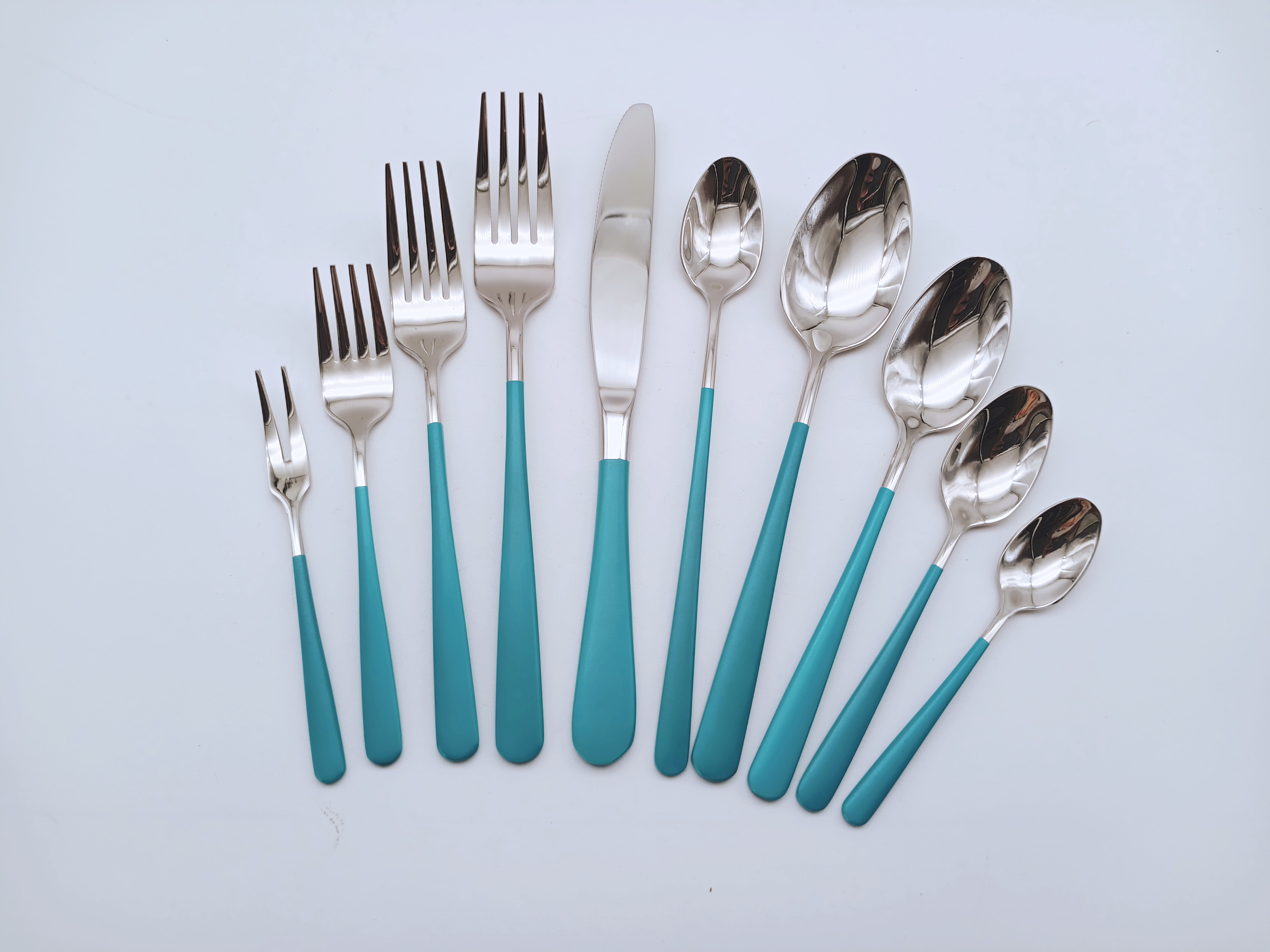 green color mirror finish matte finish stainless steel cutlery spoon fork knife
