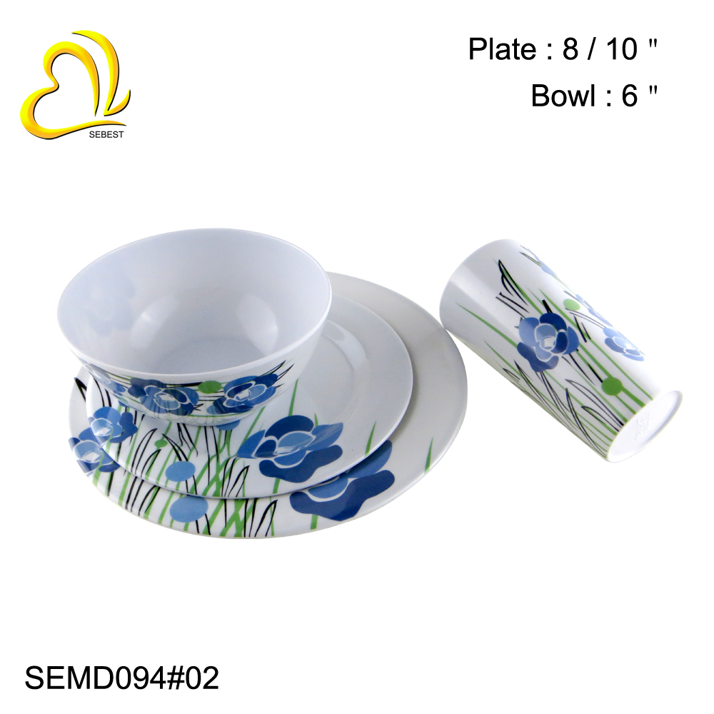 Melamine tableware melamine kit blue flowers design