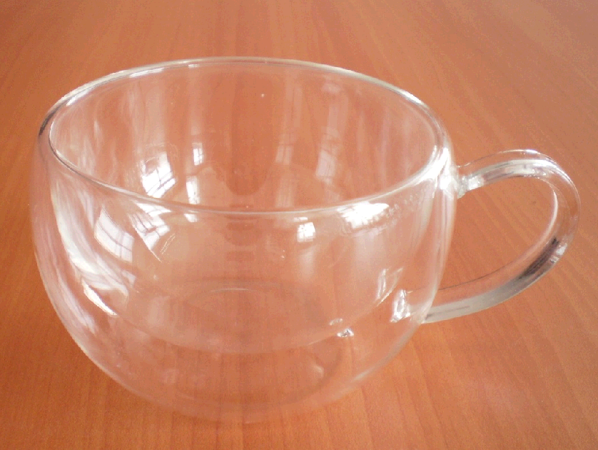 Double wall glass coffee cup with handle