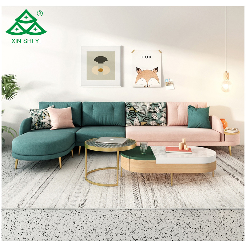 2020 Colorful Living Room Furniture Combination L Shape Sofa