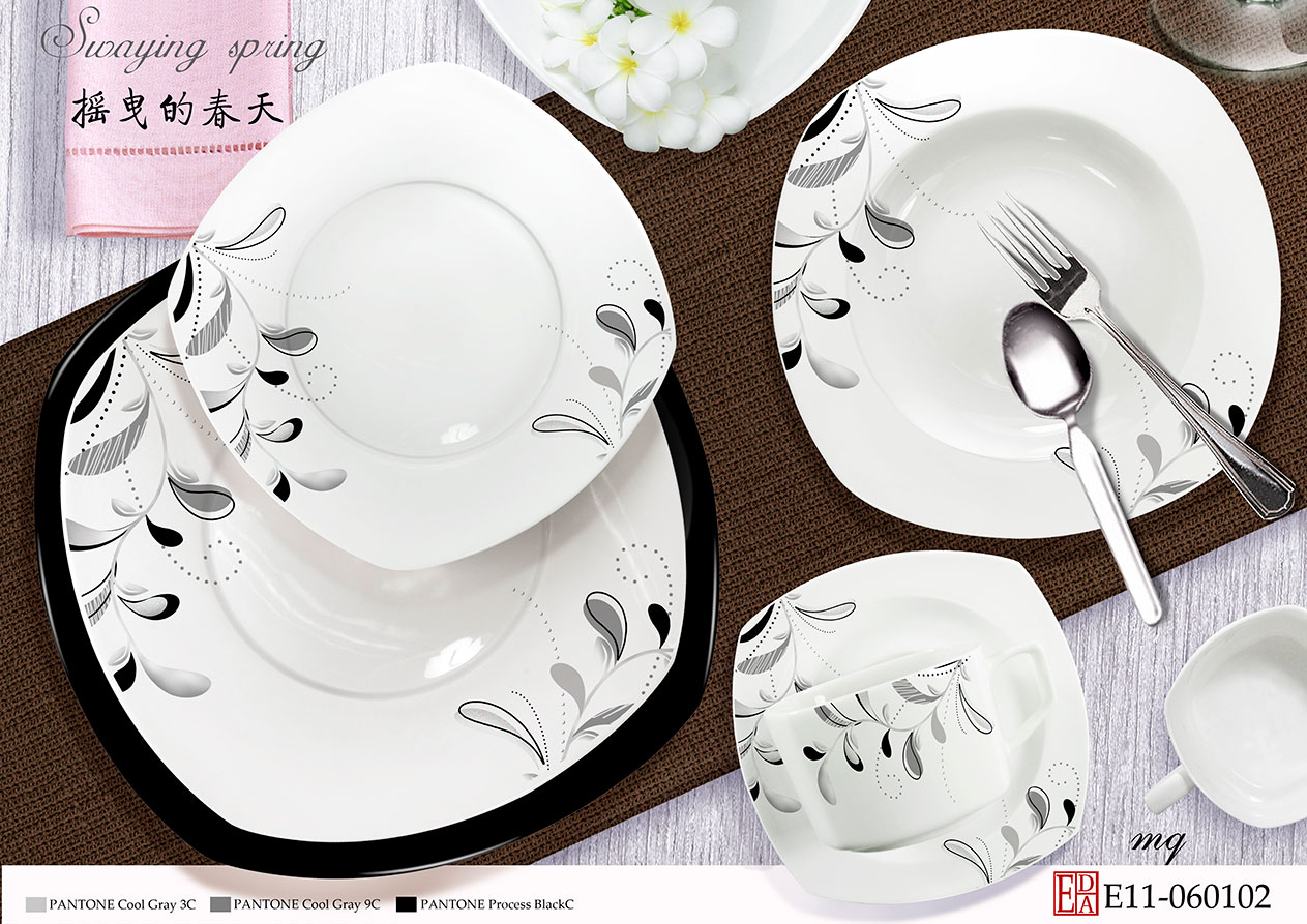 53pcs round&square porcelain dinner set (poly+foam+color box packaging)