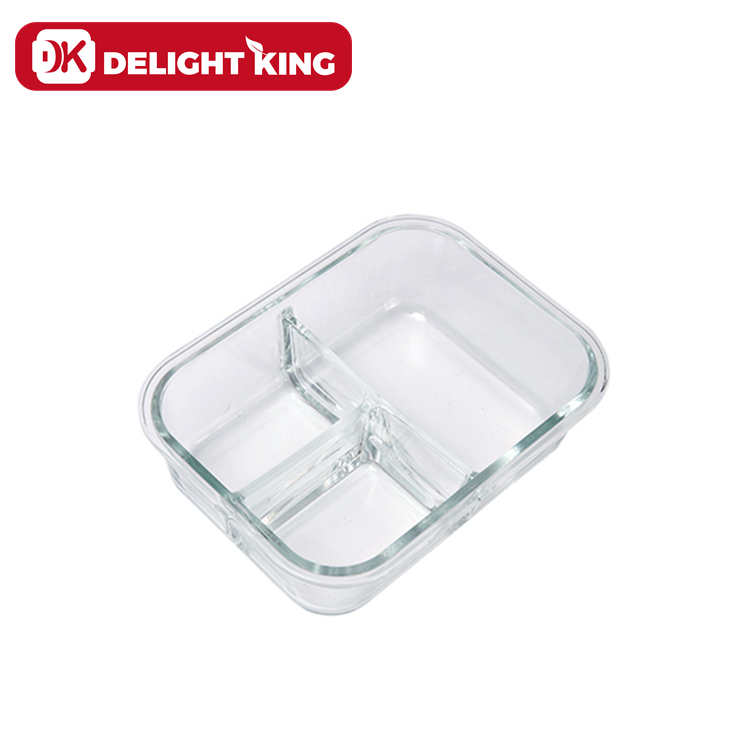 DK GLASS 2 compartment 3 compartments airtight leak proof glass food container lunch box with plastic lid MS lid high visible transparent lid