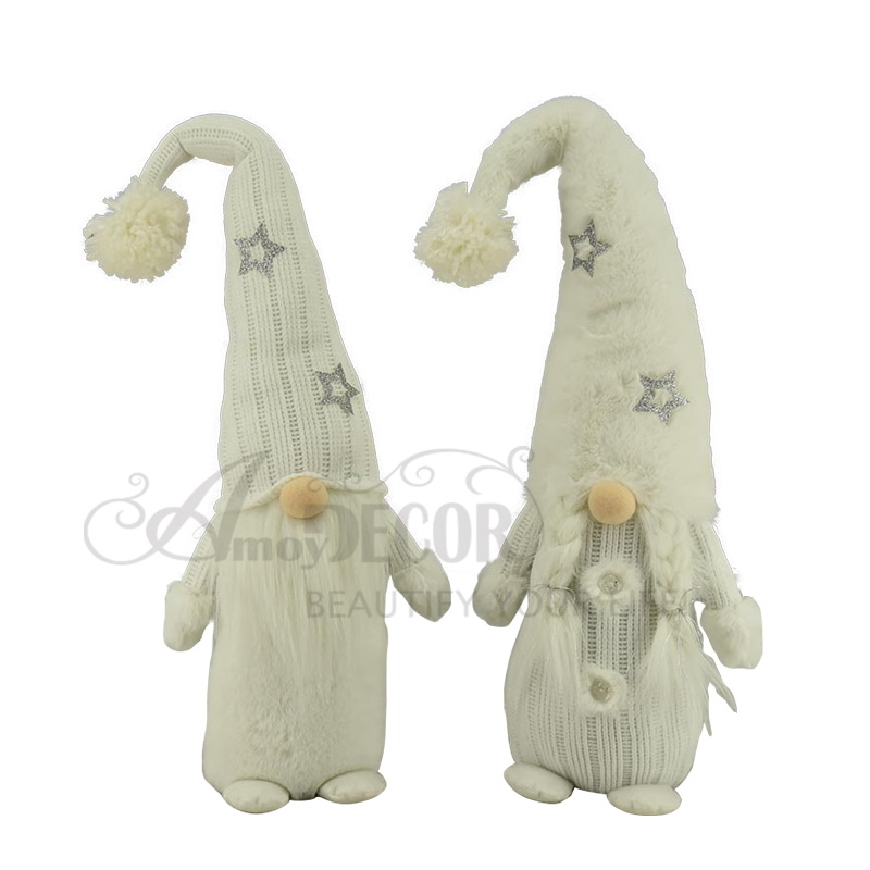 2asst.fabric Standing Boy & Girl Gnome W/Long Hat