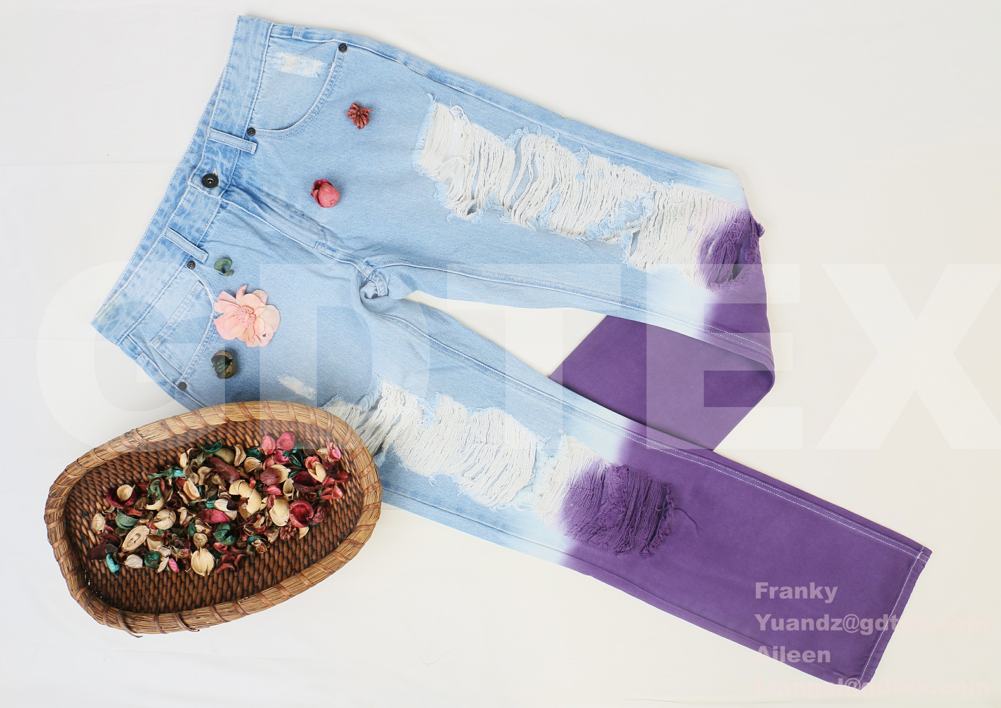 100% Cotton Heavy Washed(Heavy Destruction+Dip Bleach+Dip Dye) Men Denim Jean