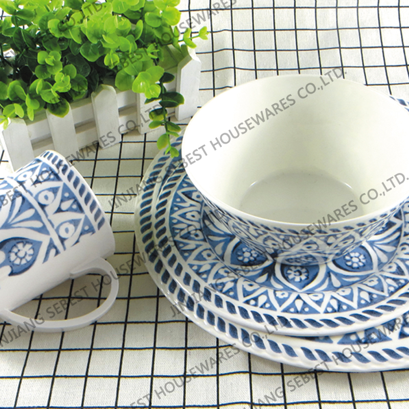 Melamine kit plate bowl cup wave side plate retro pattern design
