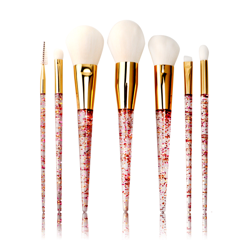 7pcs Crystal Glitter Handle Makeup Brush Set With Synthetic Hair