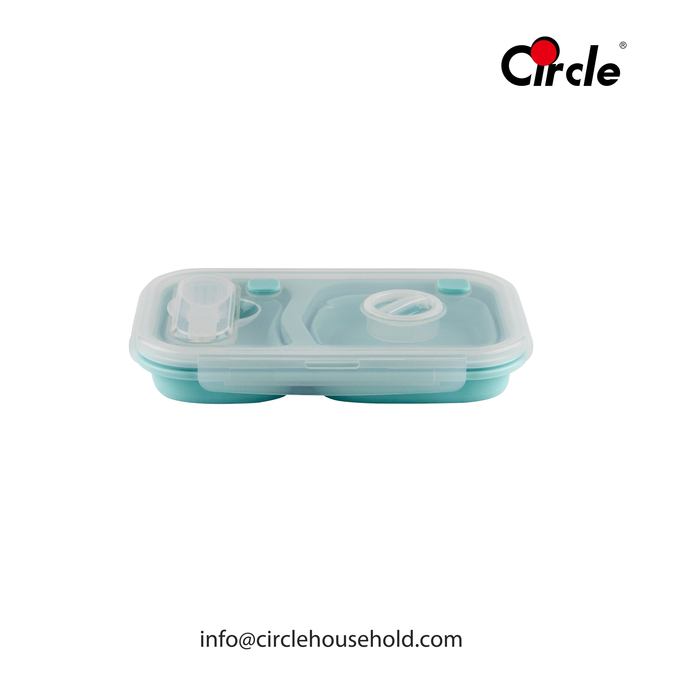 Foldable silicone food container with 2 dividers