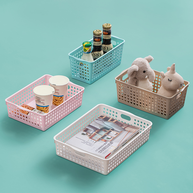 Wide opening plastic storage basket storage organzier for office supplies & bathroom & kitchen