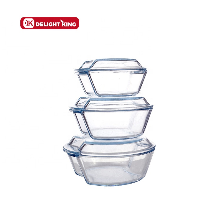 DK GLASS round casserole with handle heat resistance glass cooking casserole pots