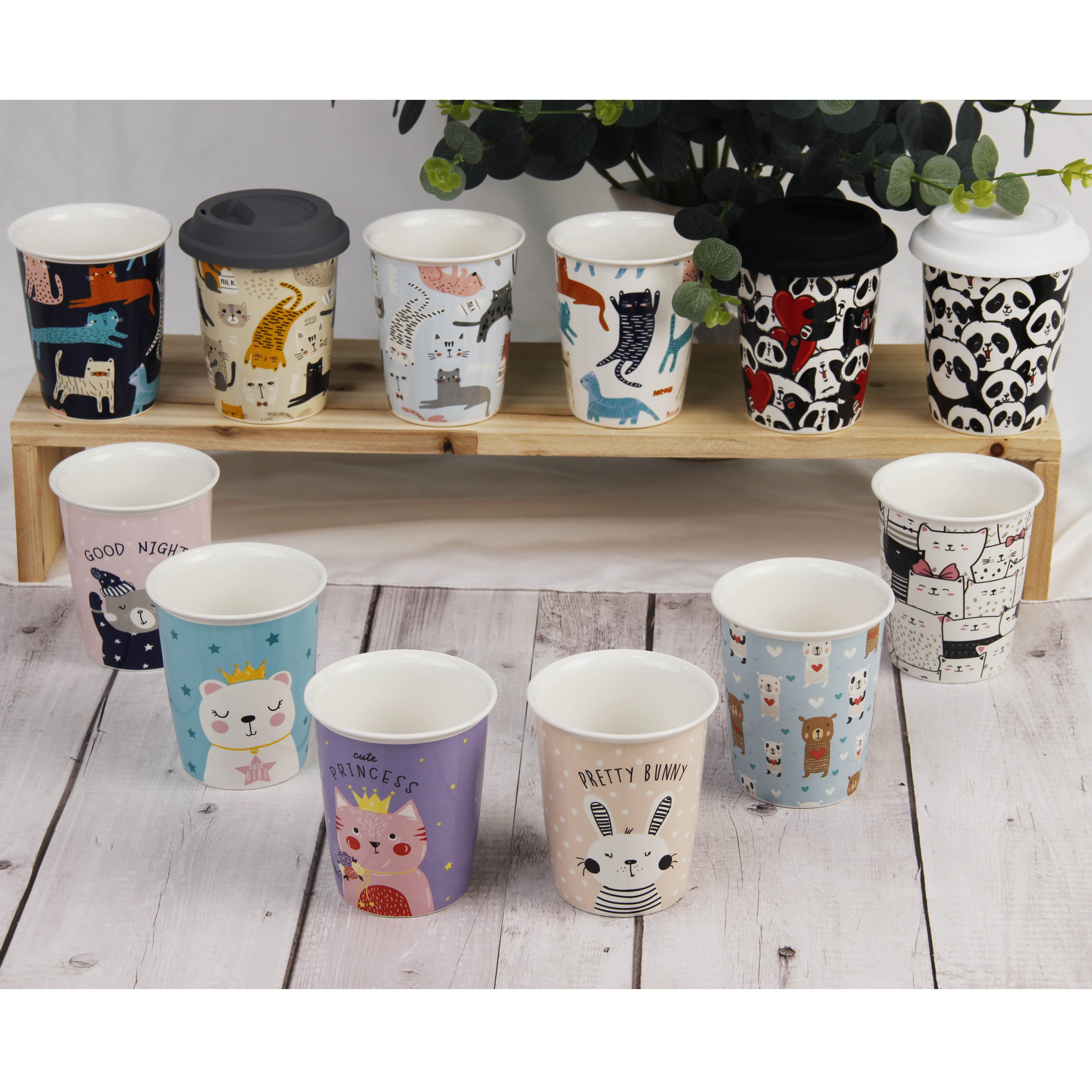New bone china cartoon cup with silicon lid