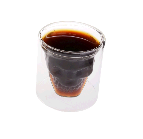 Double wall glass coffee cup Skull Shape S size