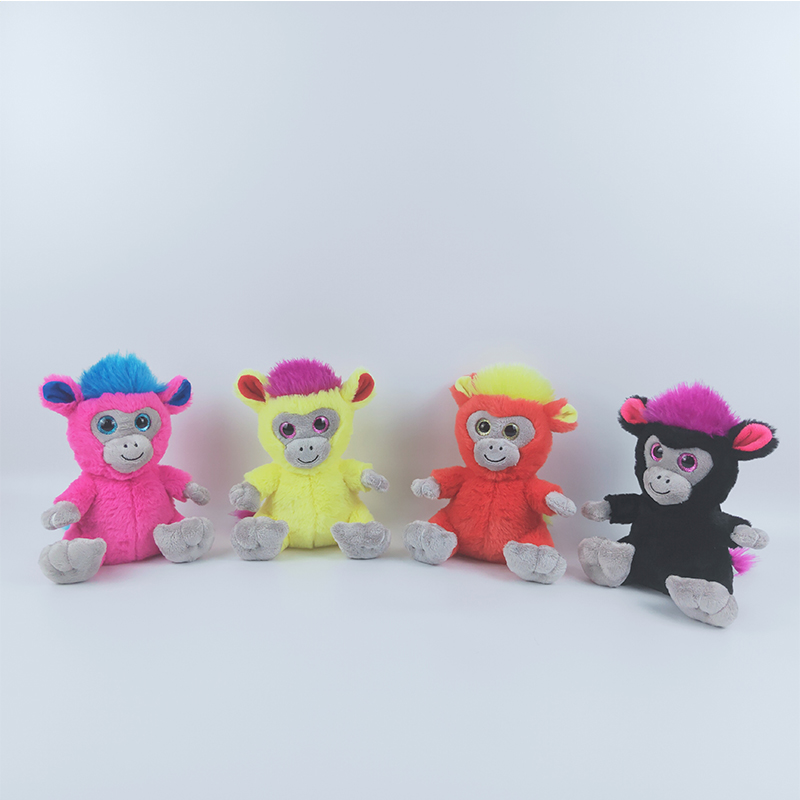 Plush animal monkey toy soft stuffed sitting monkey with colorful hair big shinny eyes monkey
