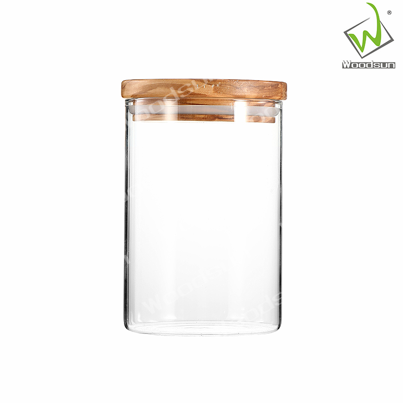 High Borosilicate Glass with Olive Wood Lid Canister
