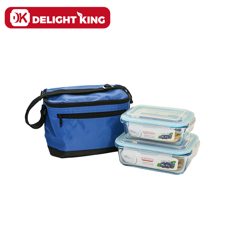 DK GLASS airtight leak proof glass food container with decal design dishwasher printing glass boxes with isolated bag