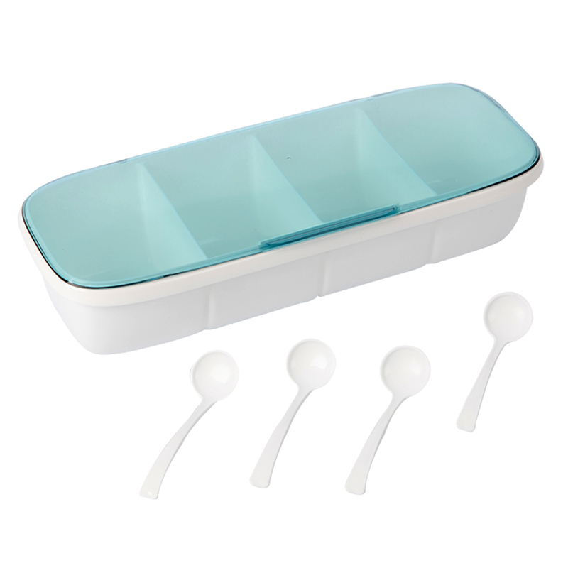 Clear flip up cover plastic seasoning box condiment jar condiment canister plastic condiment bottle with a serving spoon