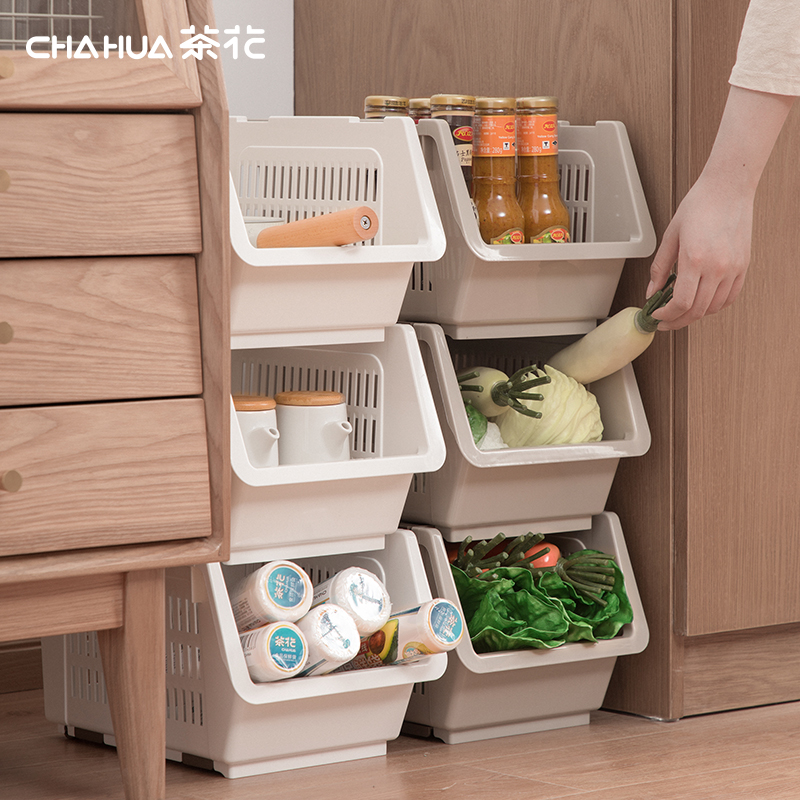 Slant openning plastic storage basket storage organizer for kitchen & bathroom