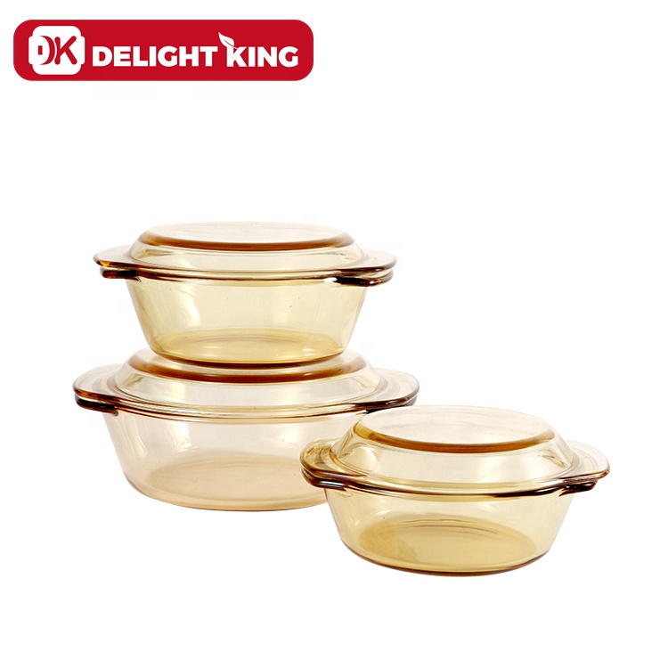 DK GLASS Oven and microwave safe high borosilicate amber color glass casserole dish