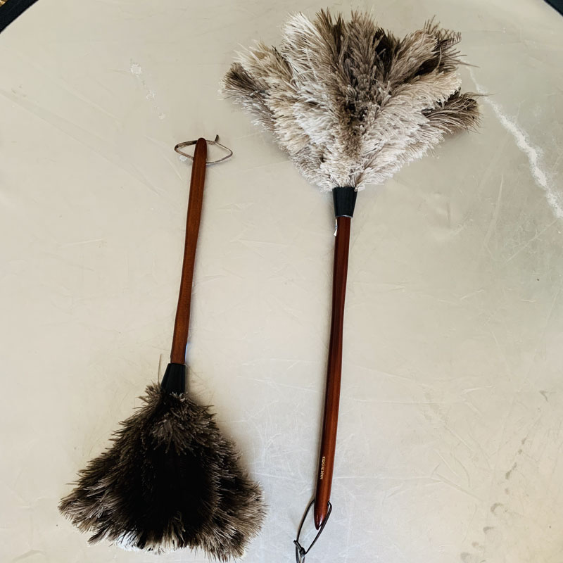 ostrich feather duster with red paint handle