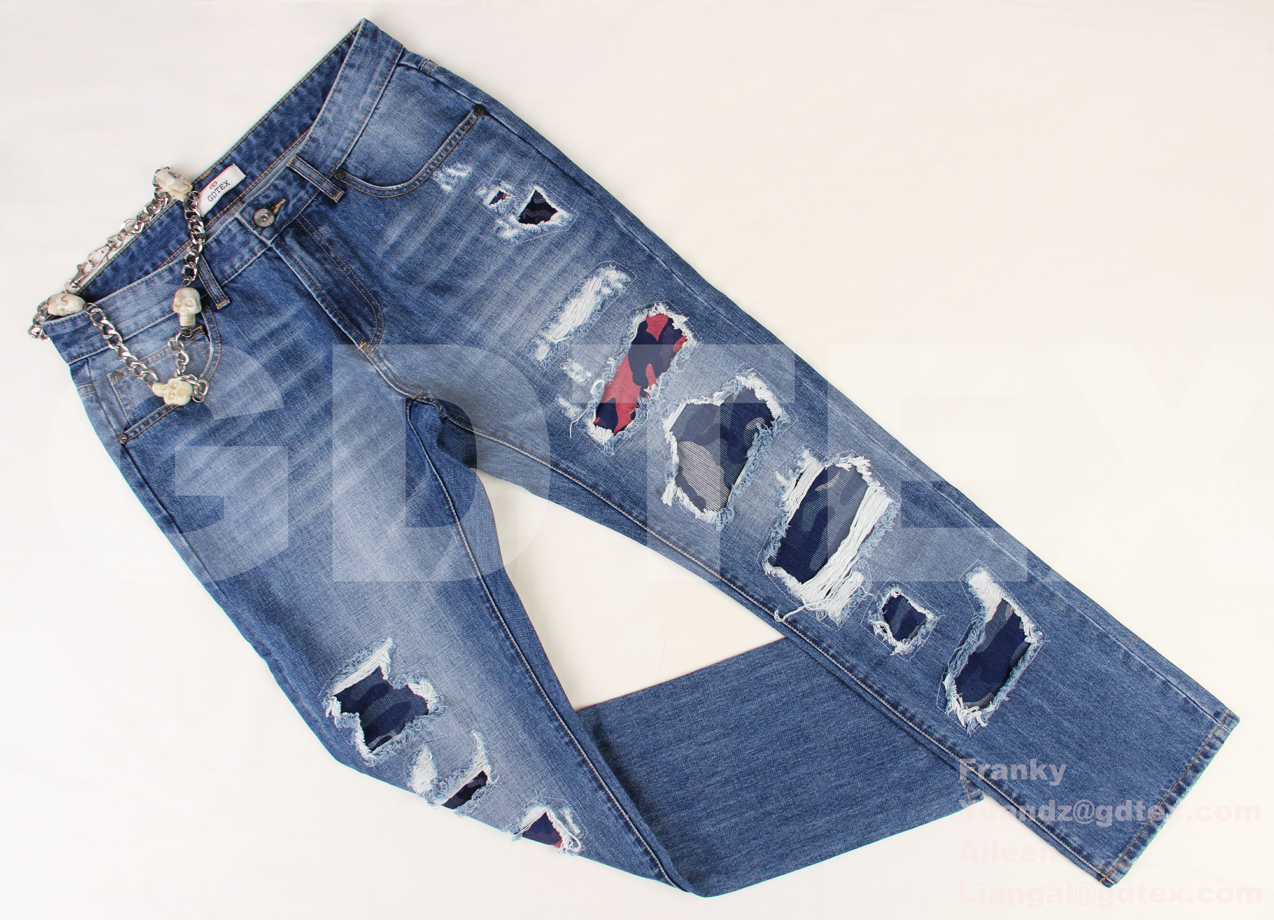 100% Cotton Jacquard Denim Patchwork Heavy Wash(Rip&Repair) Men Denim Jean