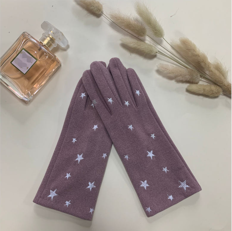 Ladie's gloves with starts embroidery