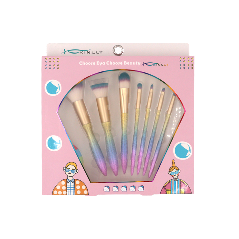 7PCS Gradient Rainbow Makeup Brush Set+ 1PC Sponge Egg