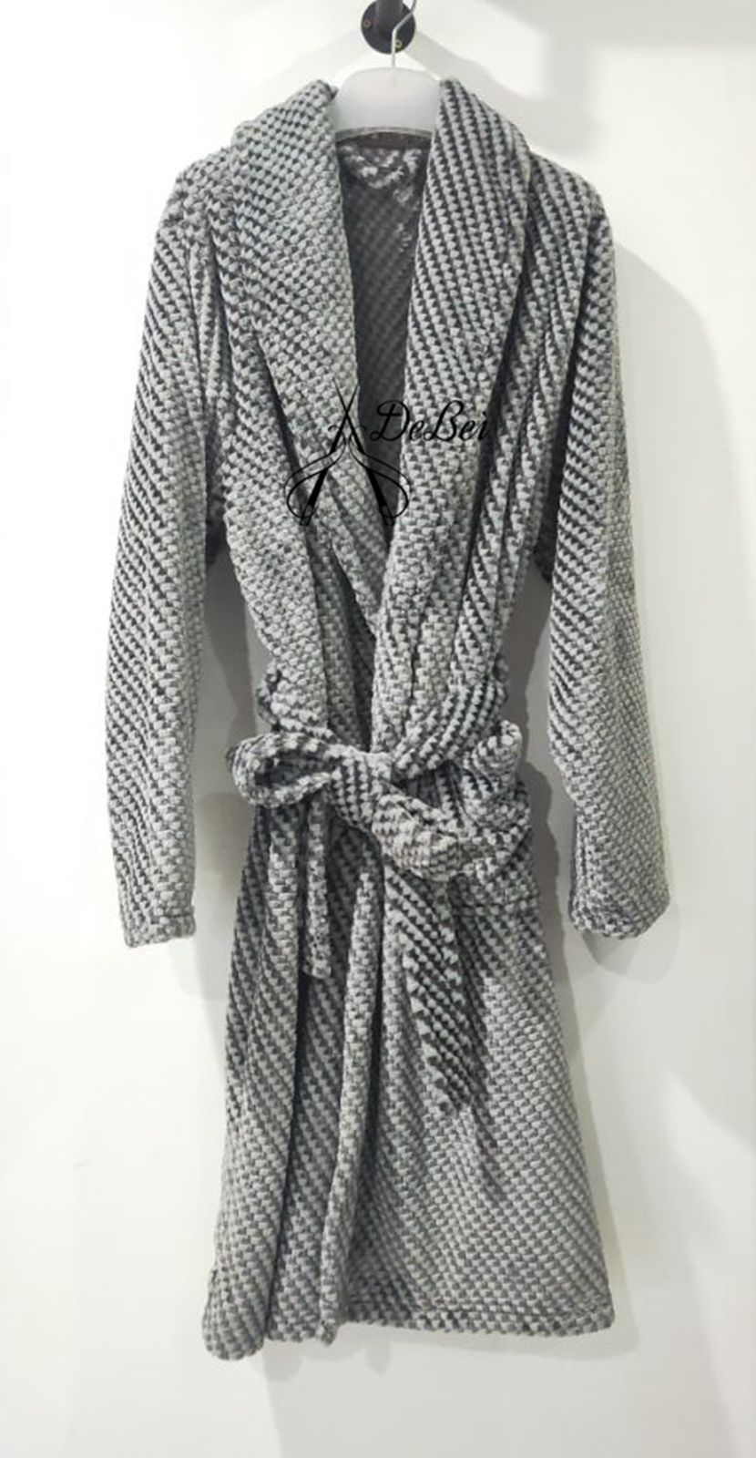 Men's doubledye flannel colar fleece with jacquard bathrobe