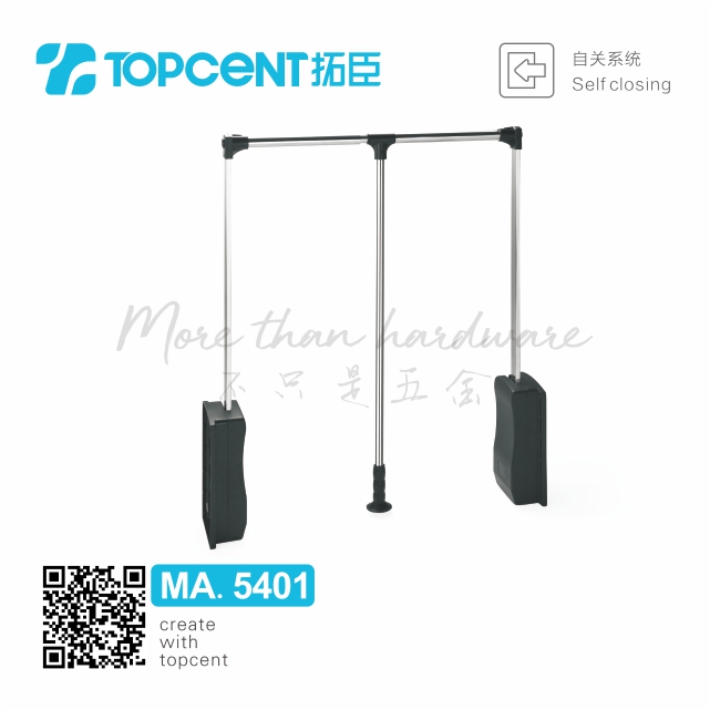【TOPCENT】wardrobe hardware fittings soft close hydraulic pull down clothes hanger wardrobe lift MA.5401