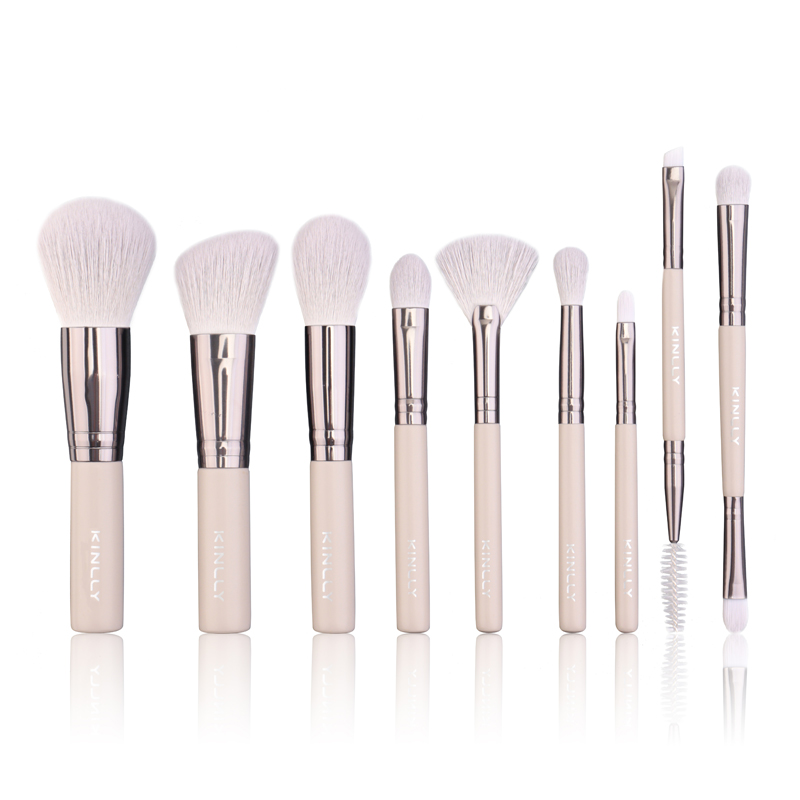 9pcs Travel Makeup Brush Set With Synthetic Hair And Wooden Handle