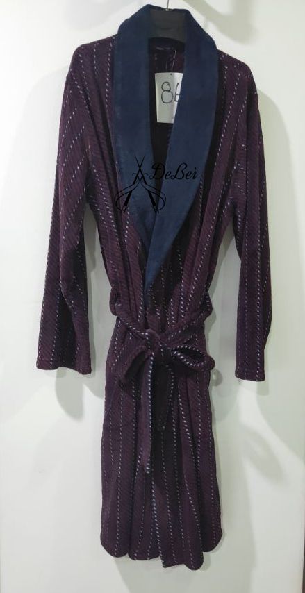 Men's printing colar fleece bathrobe