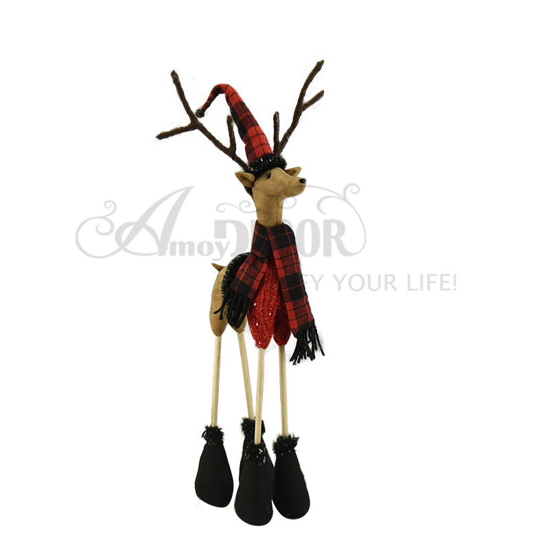 1asst.fabric Standing Reindeer W/Four Legs Of Bamboo