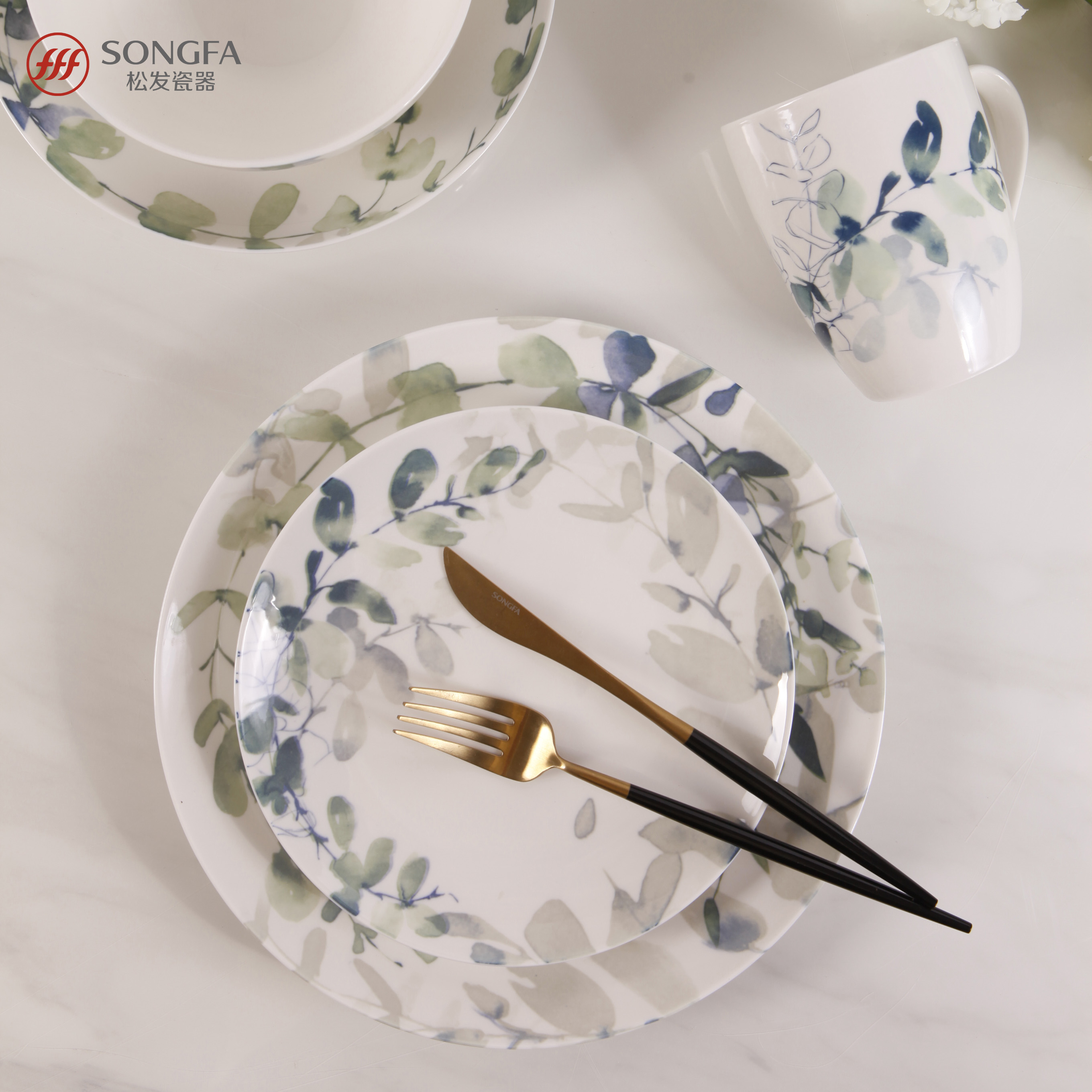 Freehand watercolor new bone china dinnerware set