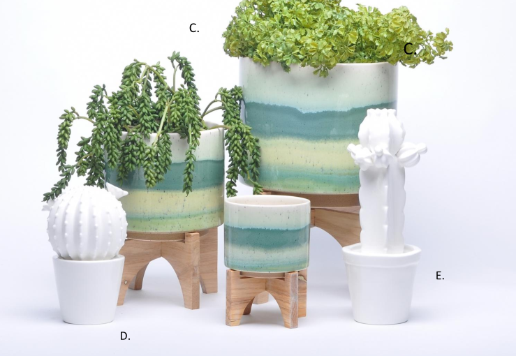 Ceramic Pot With Wooden Stand