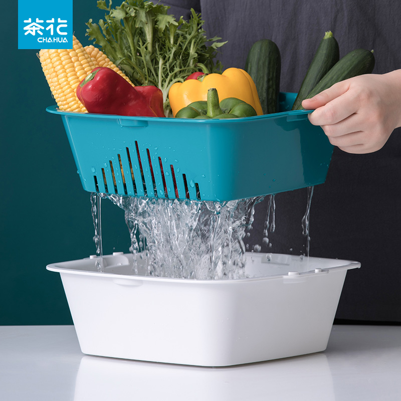 2 bowls plastic soak and drain strainer trickling sifter fruit colander for washing veggies & fruits and draining pasta