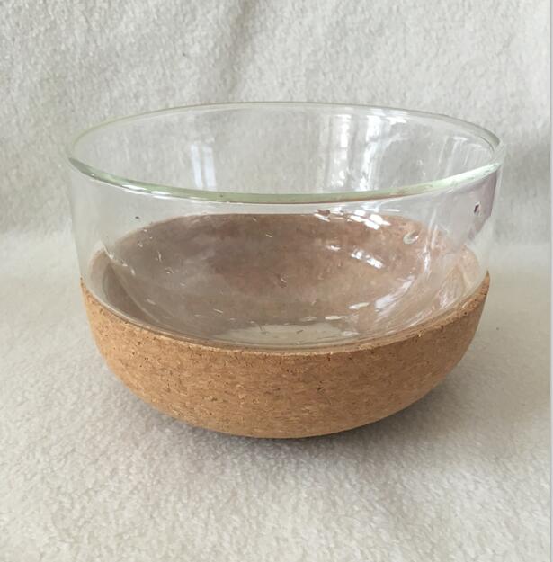 New Design High borosilicate double wall glass bowl with cork base EU standard