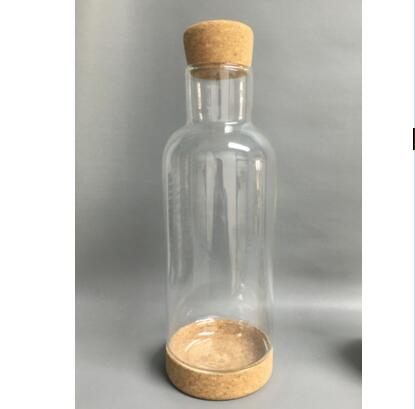 New Design High Borosilicate Glass Bottle For Home Using 1 liter with cork lid and base
